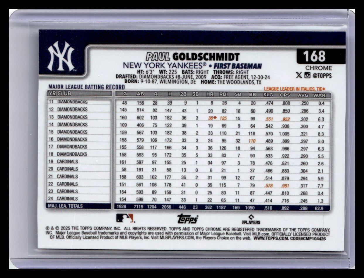 2025 Topps Chrome Logofractor Edition #168 Paul Goldschmidt Purple 87/250
