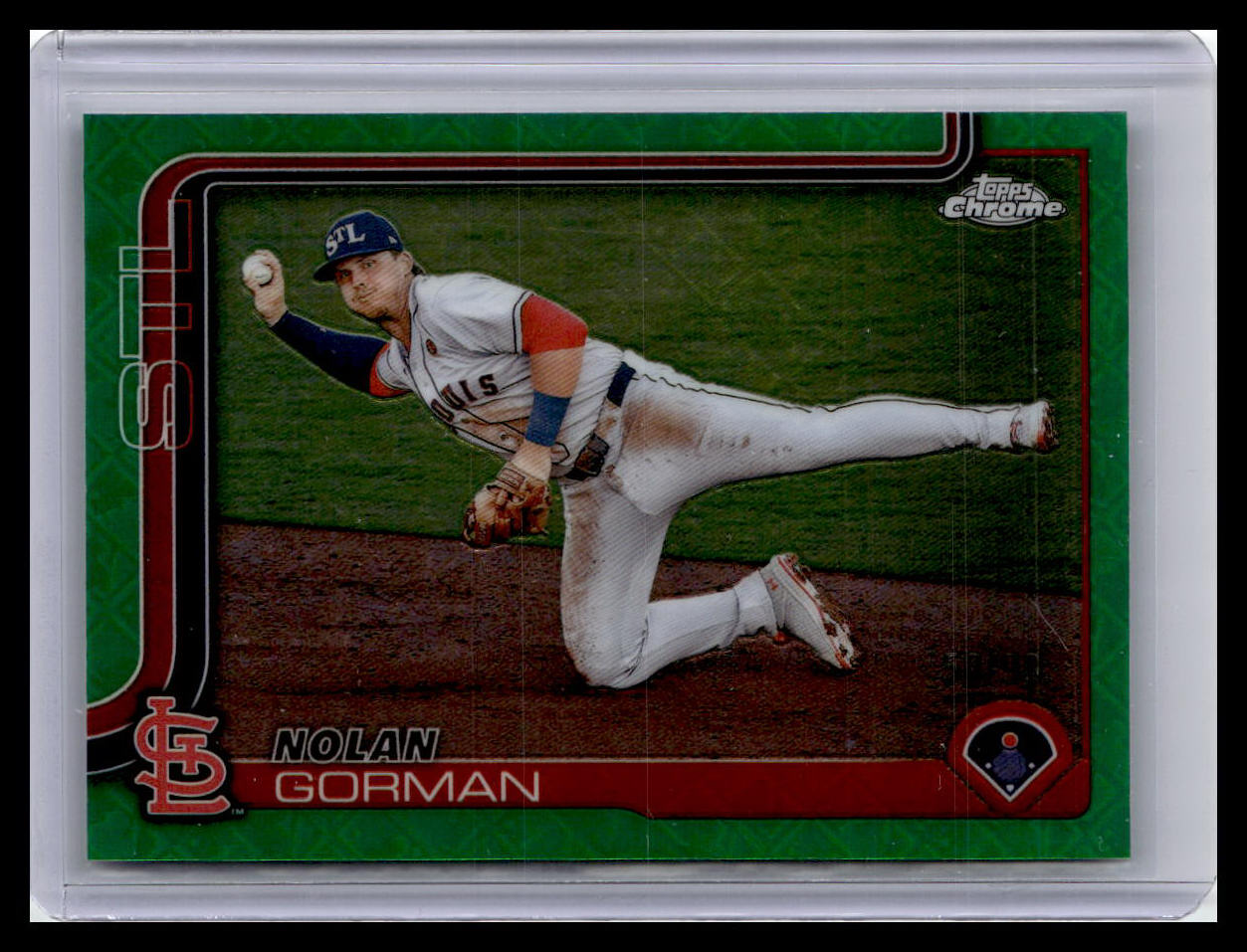 2025 Topps Chrome Logofractor Edition #80 Nolan Gorman Green Refractors 50/99