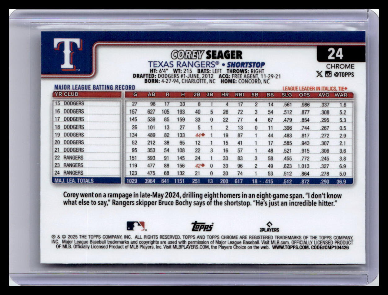2025 Topps Chrome #24 Corey Seager