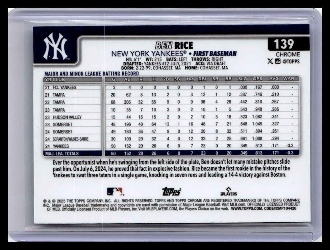 2025 Topps Chrome #139 Ben Rice