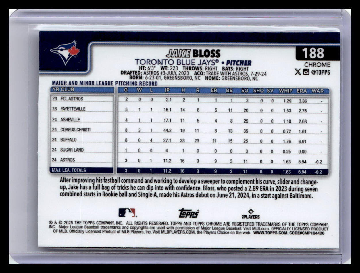 2025 Topps Chrome #188 Jake Bloss