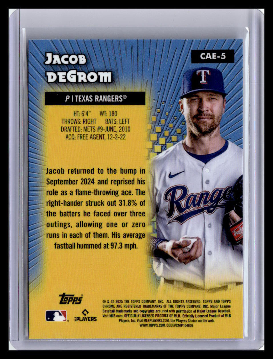 2025 Topps Chrome #CAE-5 Jacob deGrom Chrome All-Etch