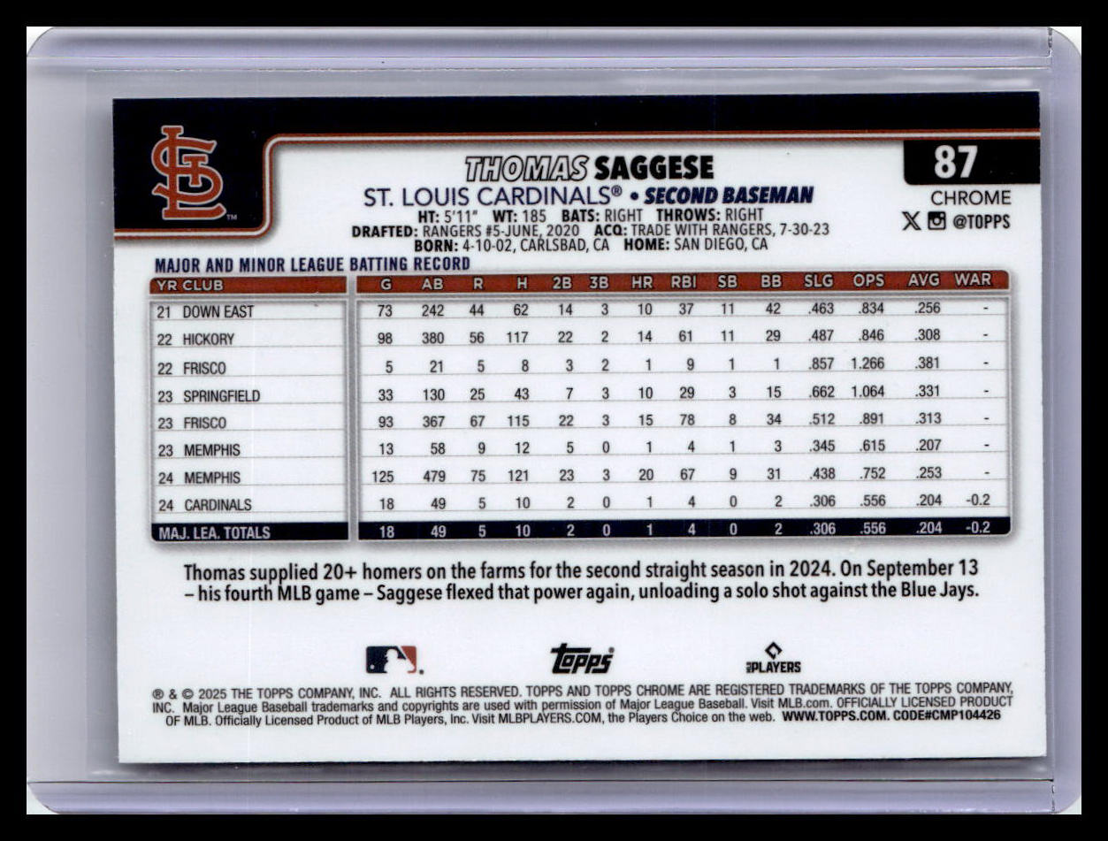 2025 Topps Chrome Logofractor Edition #87 Thomas Saggese