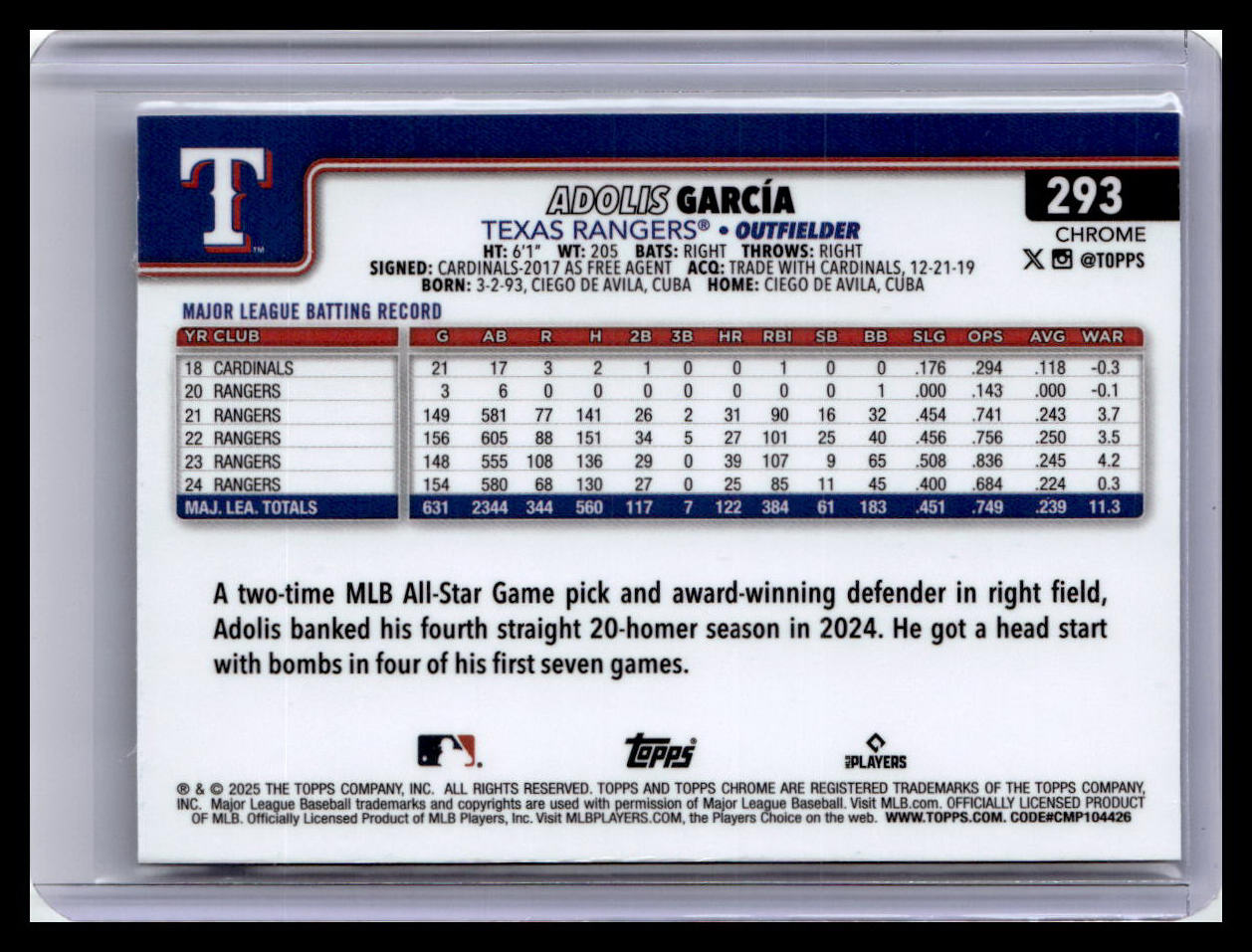 2025 Topps Chrome #293 Adolis García Sepia Refractors