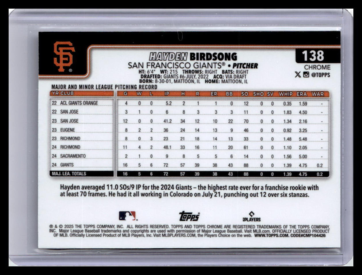 2025 Topps Chrome #138 Hayden Birdsong X-Fractors