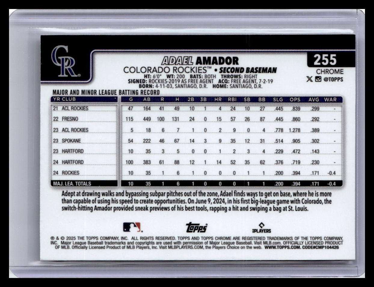 2025 Topps Chrome #255 Adael Amador X-Fractors