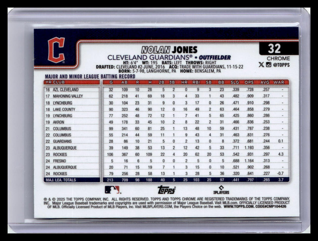 2025 Topps Chrome #32 Nolan Jones X-Fractors