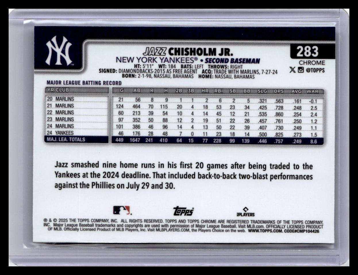 2025 Topps Chrome #283 Jazz Chisholm Jr. X-Fractors