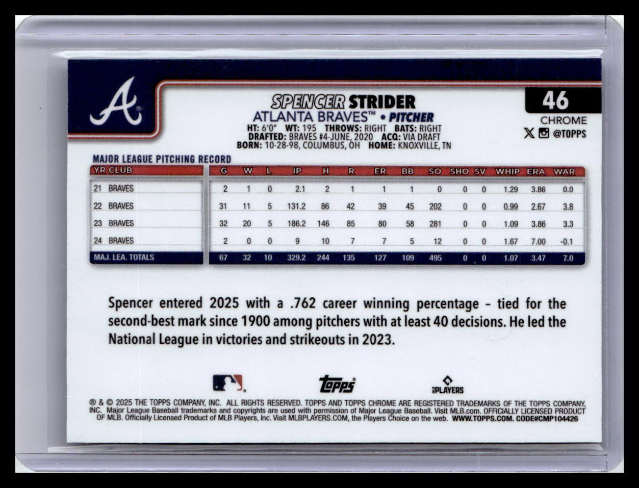2025 Topps Chrome #46 Spencer Strider