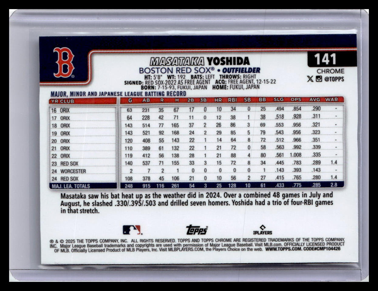 2025 Topps Chrome #141 Masataka Yoshida