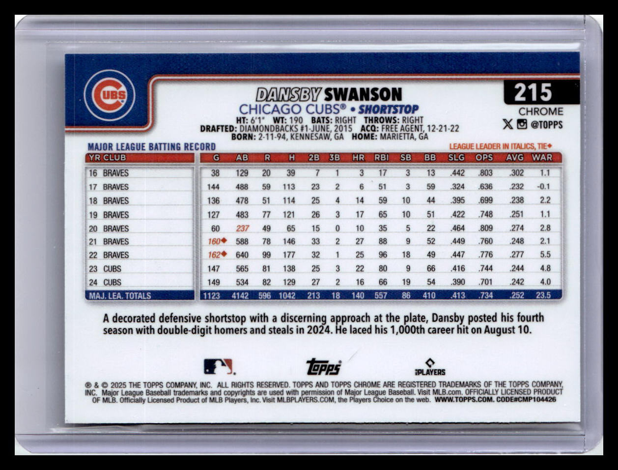 2025 Topps Chrome #215 Dansby Swanson