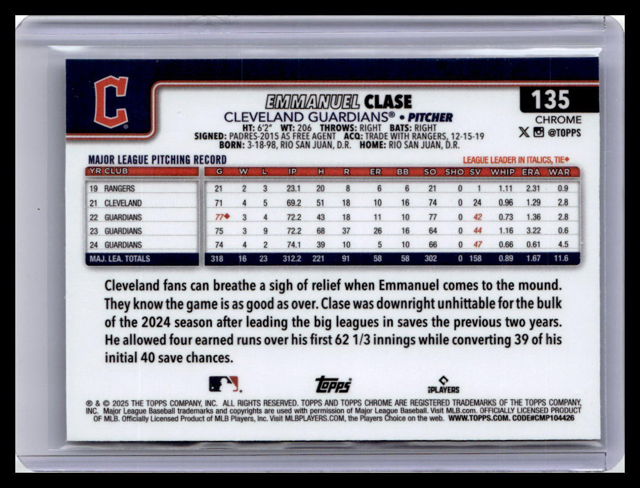 2025 Topps Chrome #135 Emmanuel Clase