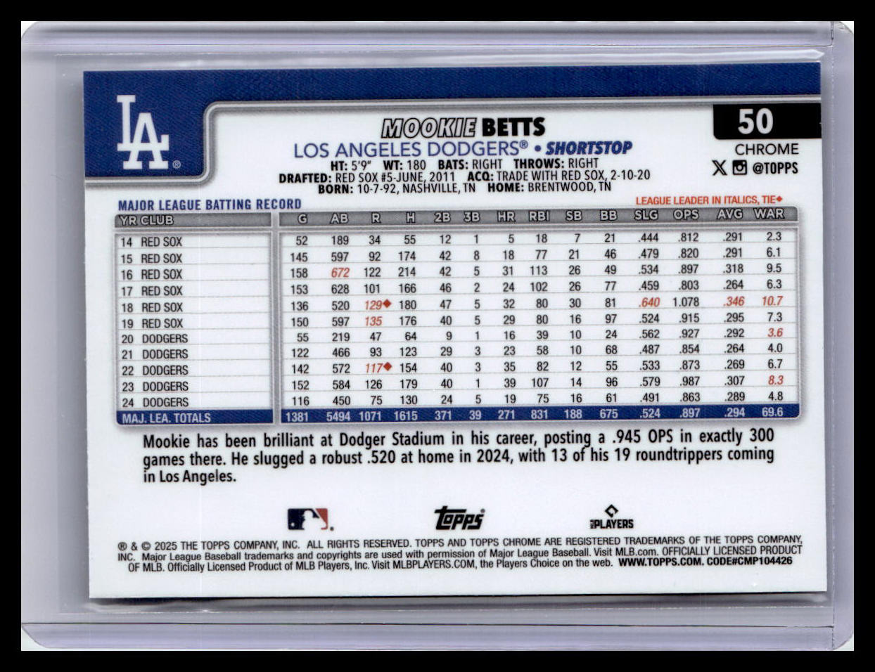 2025 Topps Chrome #50 Mookie Betts