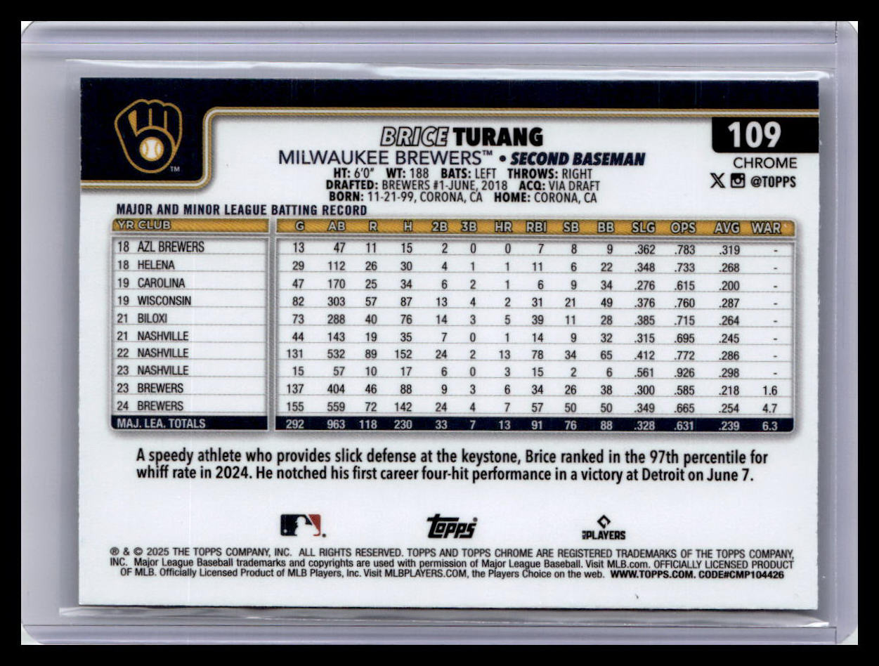 2025 Topps Chrome #109 Brice Turang