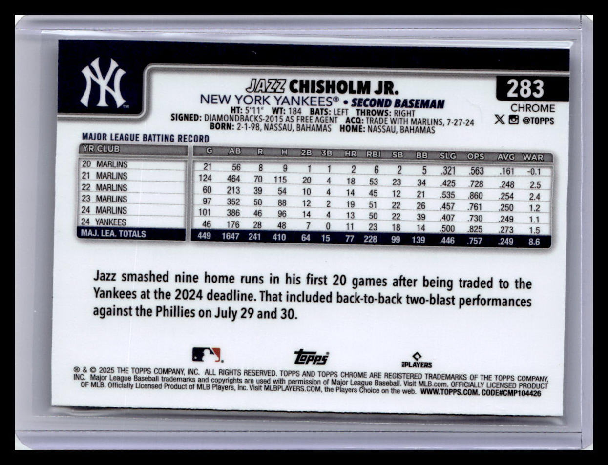 2025 Topps Chrome #283 Jazz Chisholm Jr.