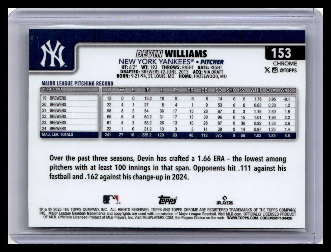 2025 Topps Chrome #153 Devin Williams