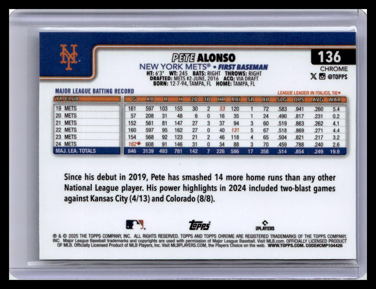2025 Topps Chrome #136 Pete Alonso