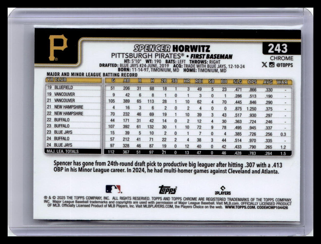 2025 Topps Chrome #243 Spencer Horwitz