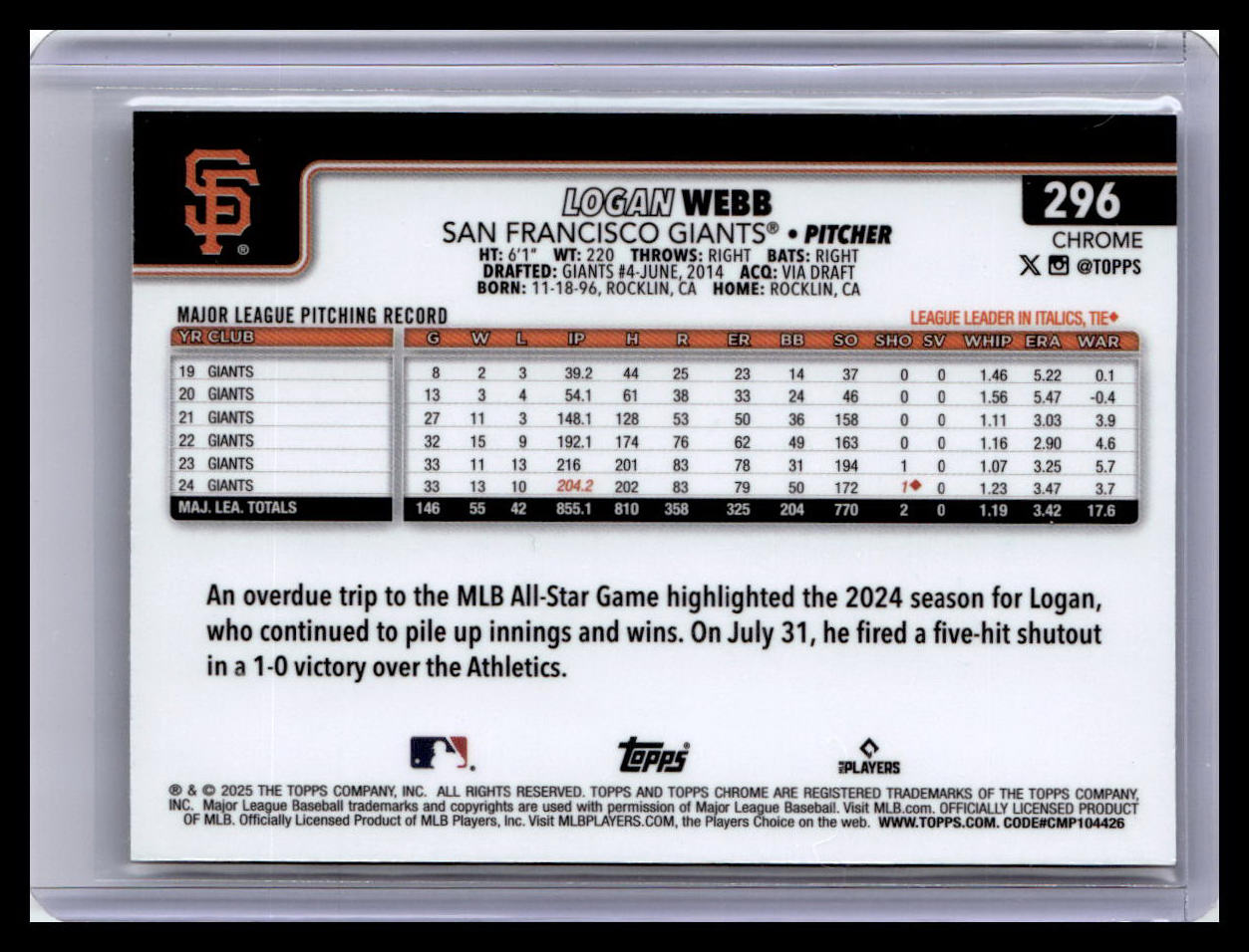 2025 Topps Chrome #296 Logan Webb