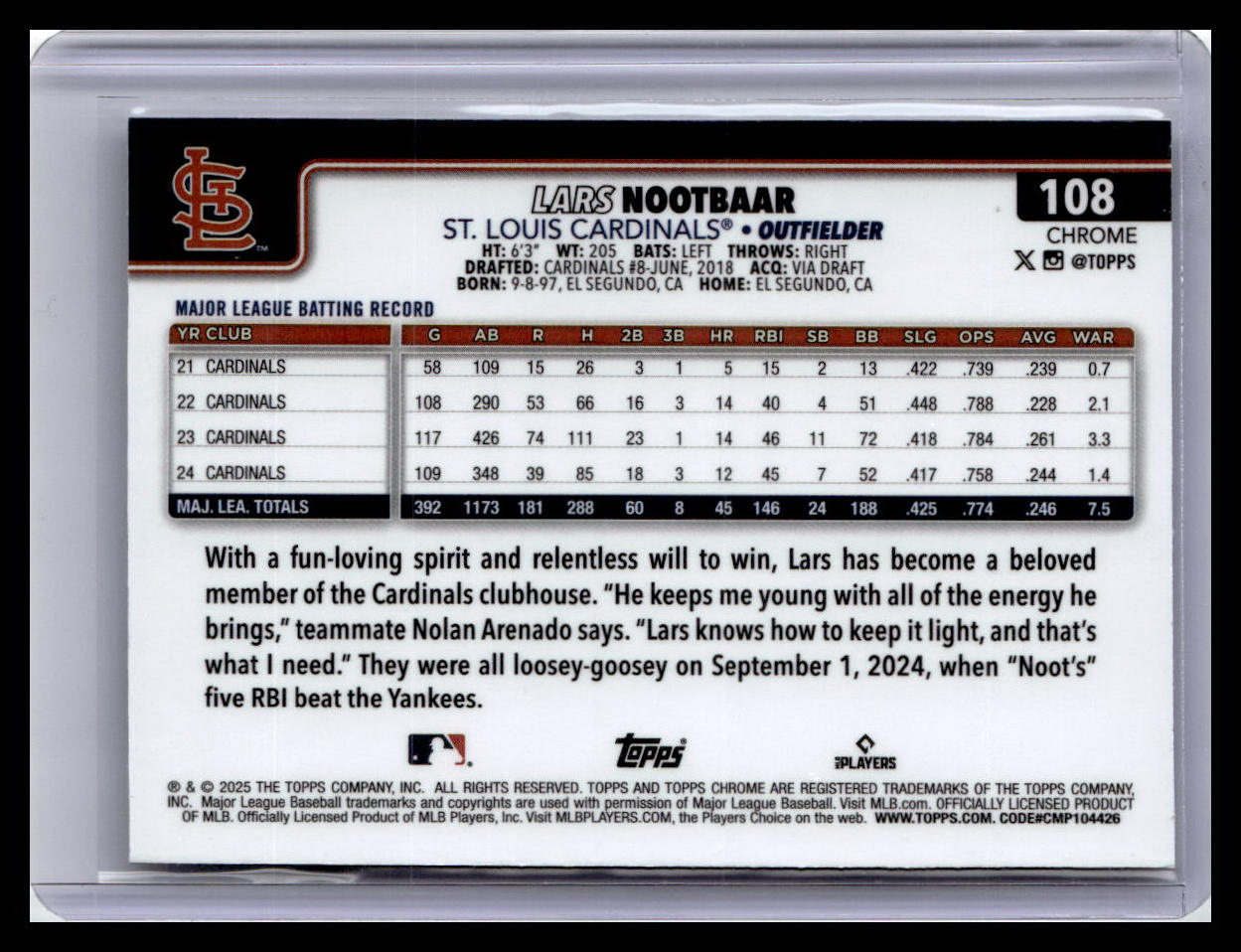 2025 Topps Chrome #108 Lars Nootbaar