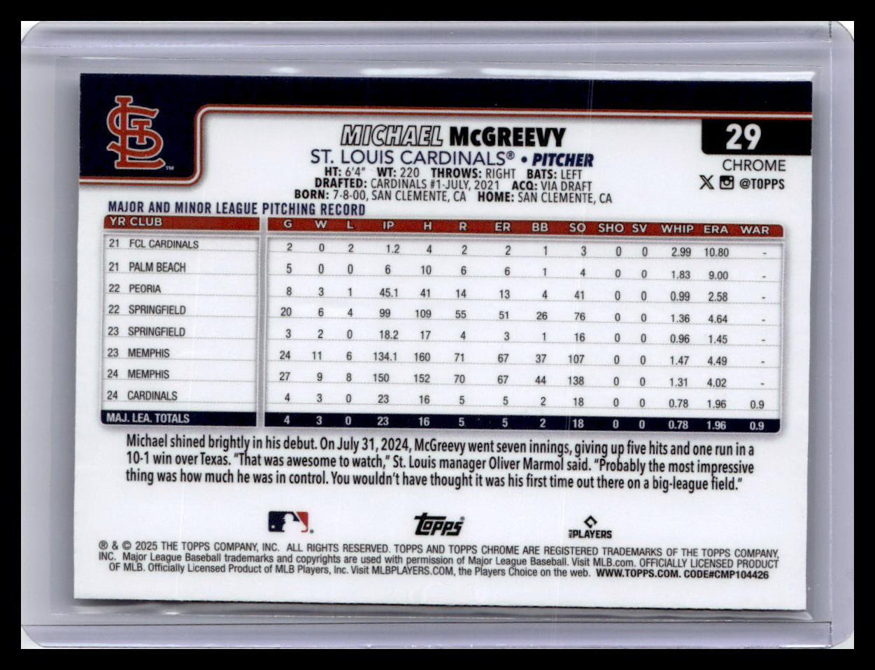 2025 Topps Chrome #29 Michael McGreevy