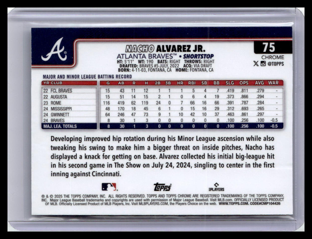 2025 Topps Chrome #75 Nacho Alvarez Jr.