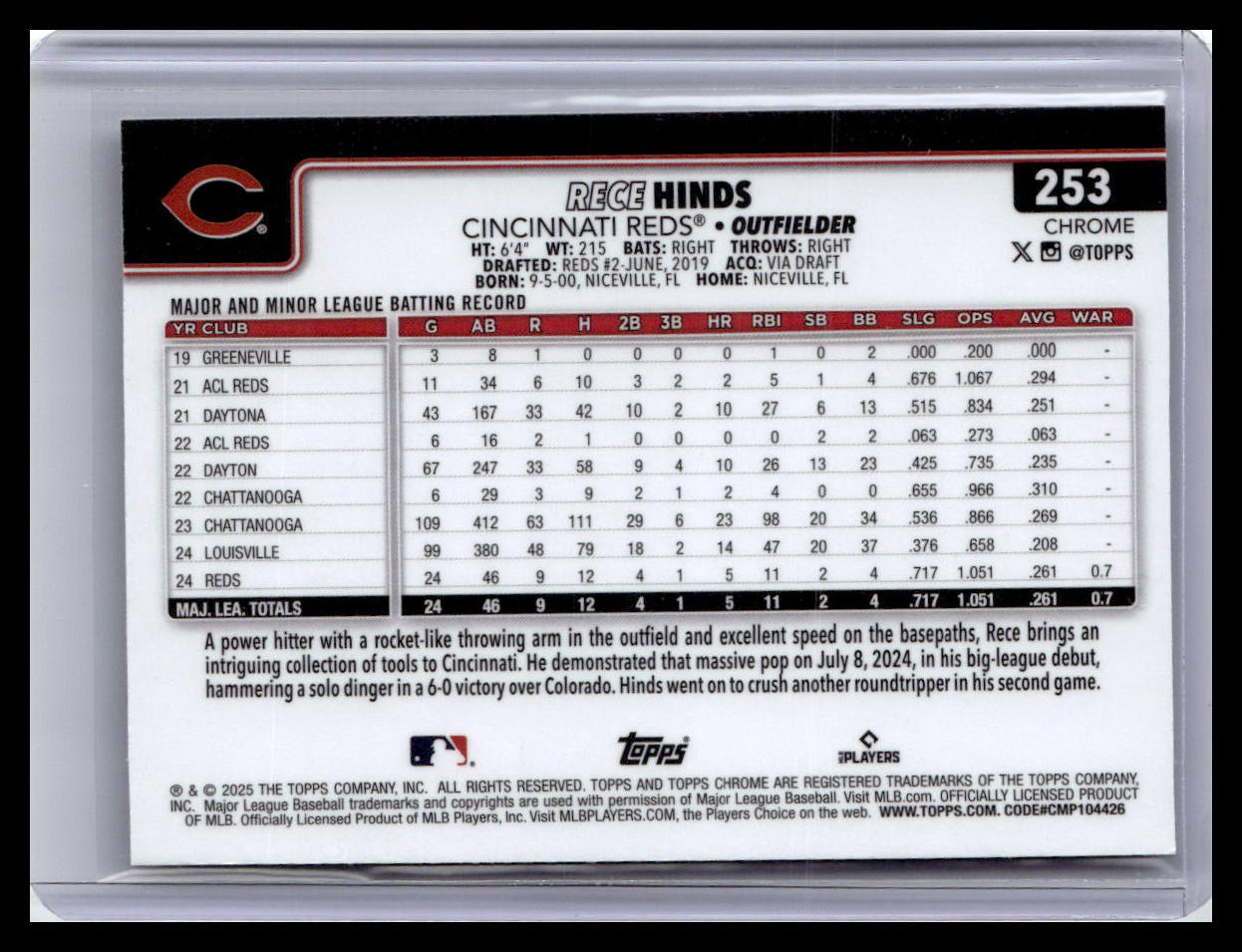 2025 Topps Chrome #253 Rece Hinds