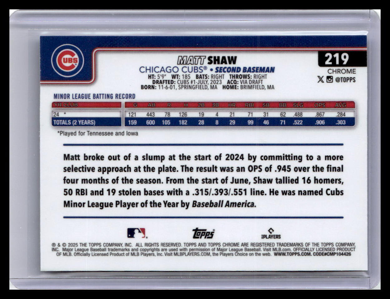 2025 Topps Chrome #219 Matt Shaw