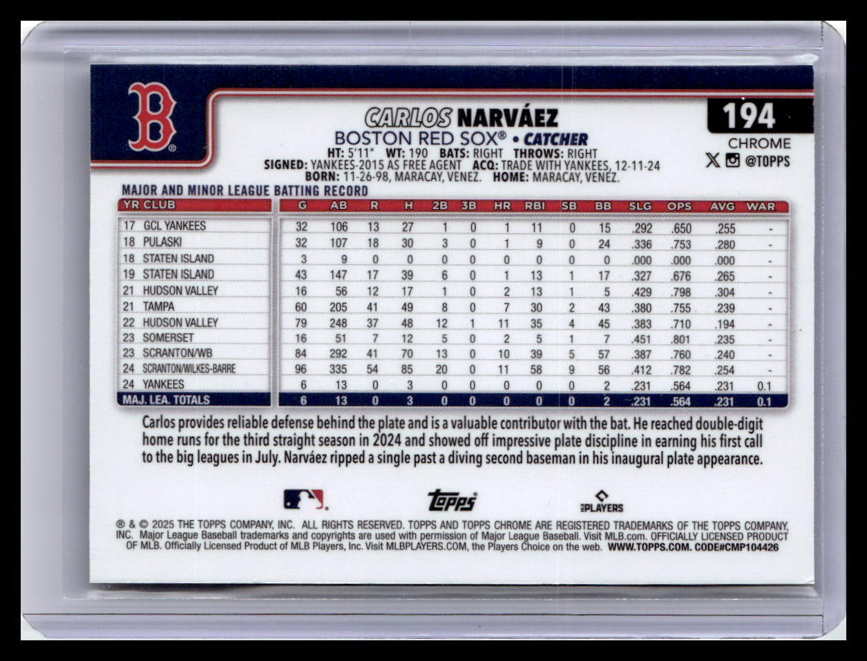 2025 Topps Chrome #194 Carlos Narváez