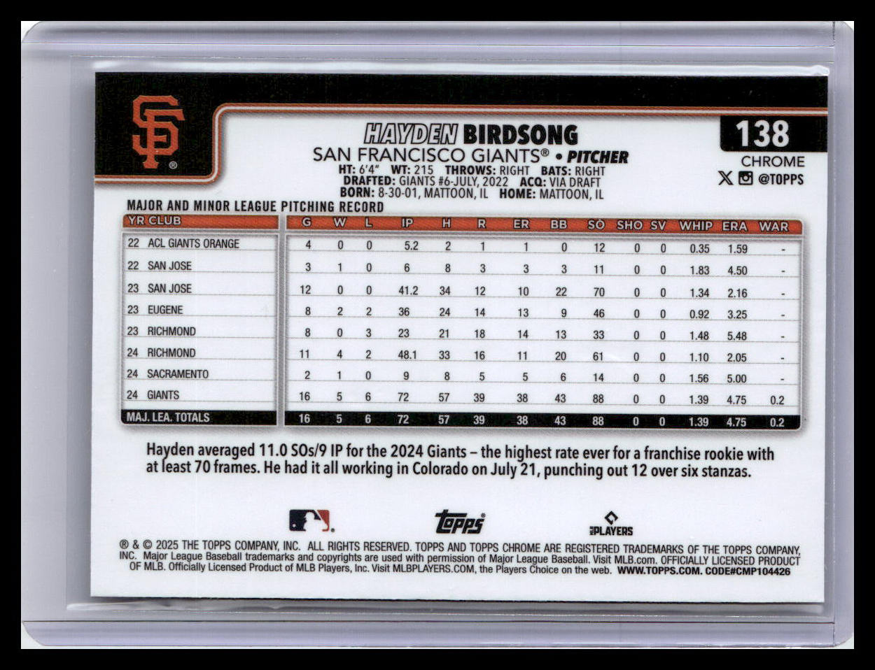 2025 Topps Chrome #138 Hayden Birdsong
