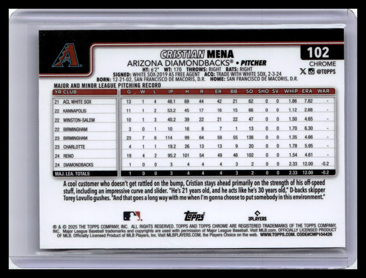 2025 Topps Chrome #102 Cristian Mena