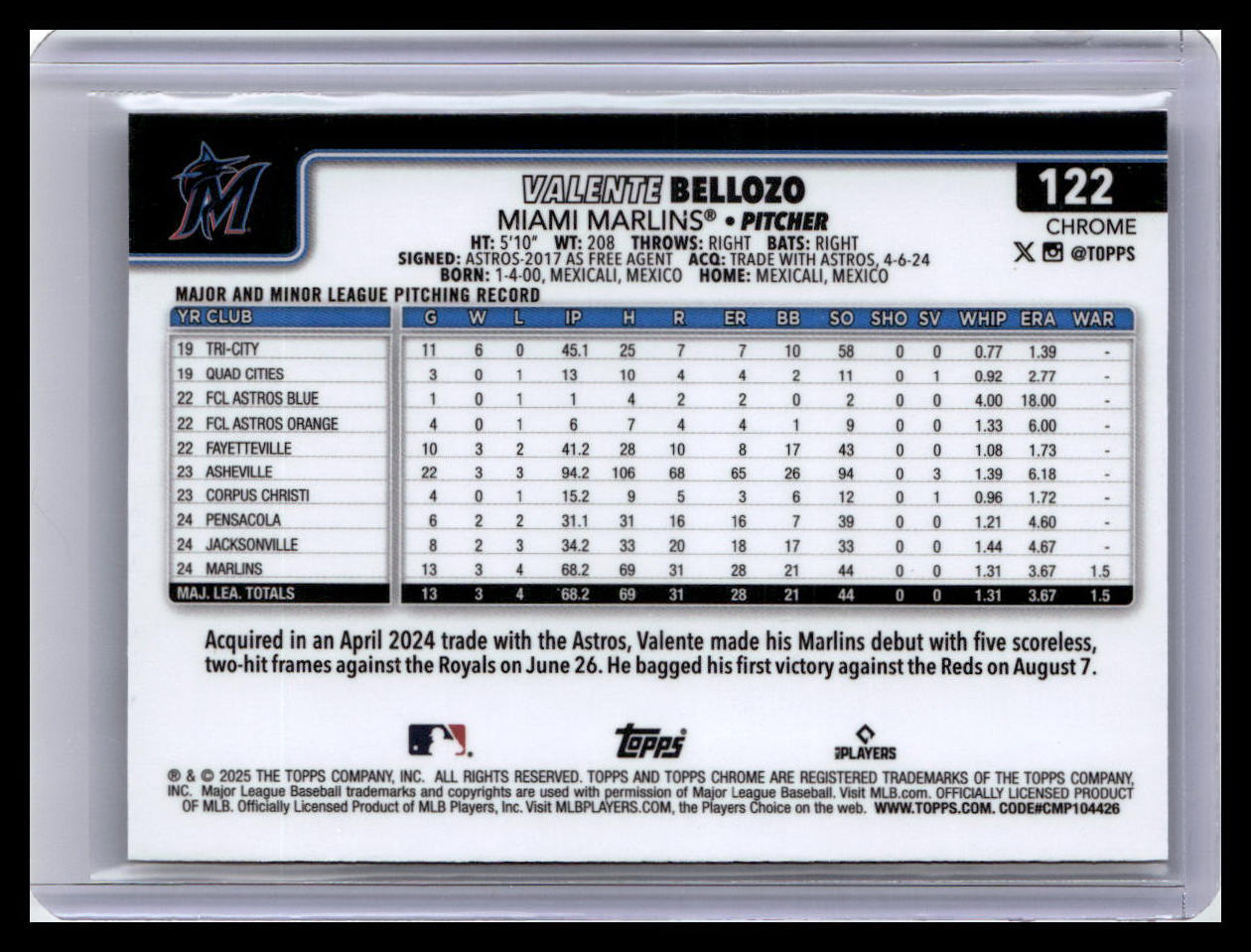 2025 Topps Chrome #122 Valente Bellozo