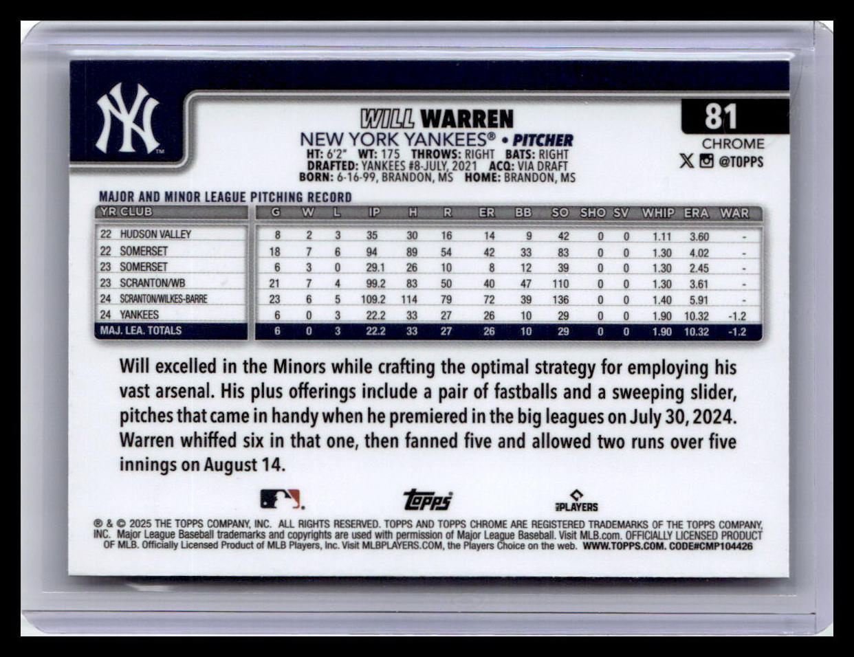 2025 Topps Chrome #81 Will Warren