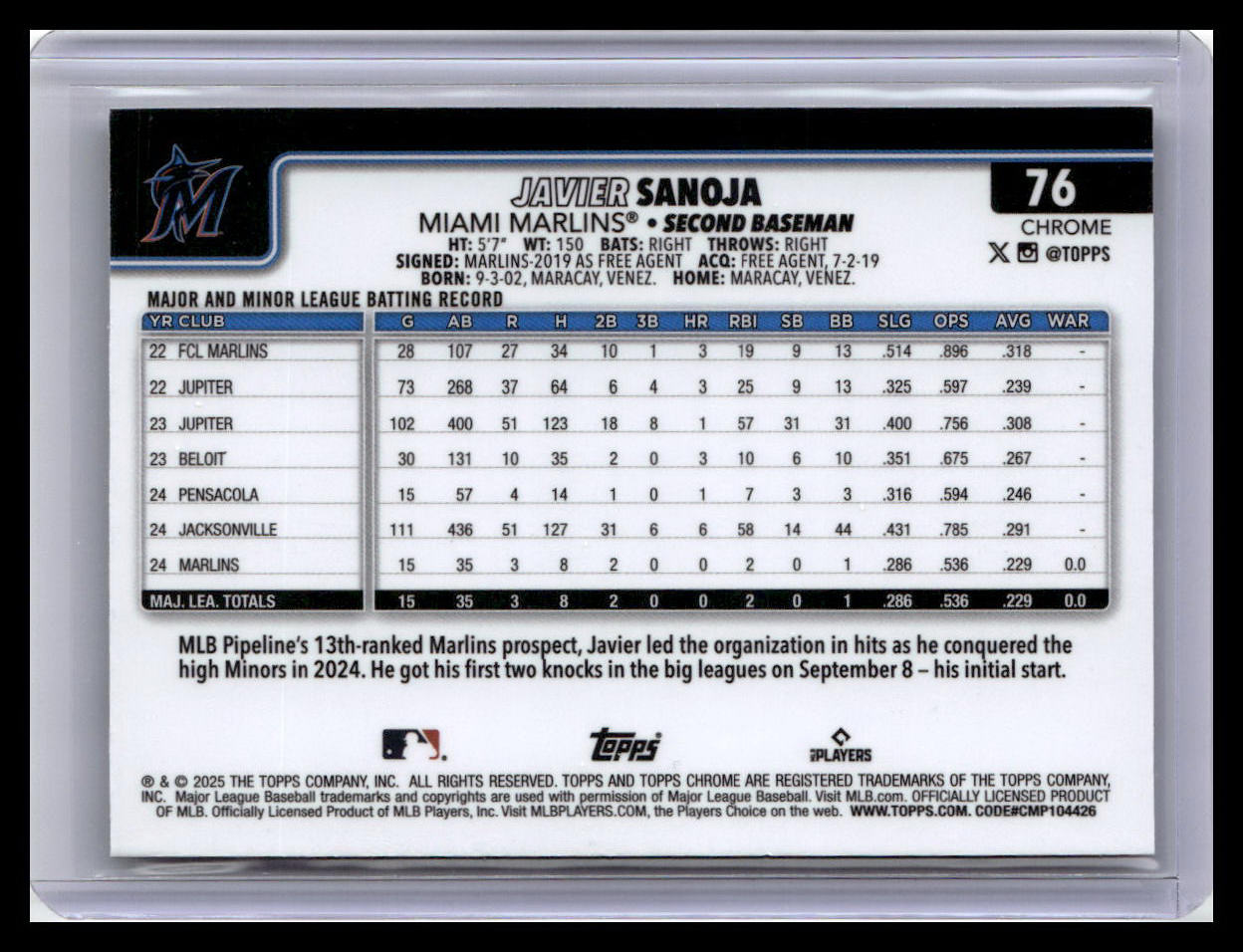 2025 Topps Chrome #76 Javier Sanoja