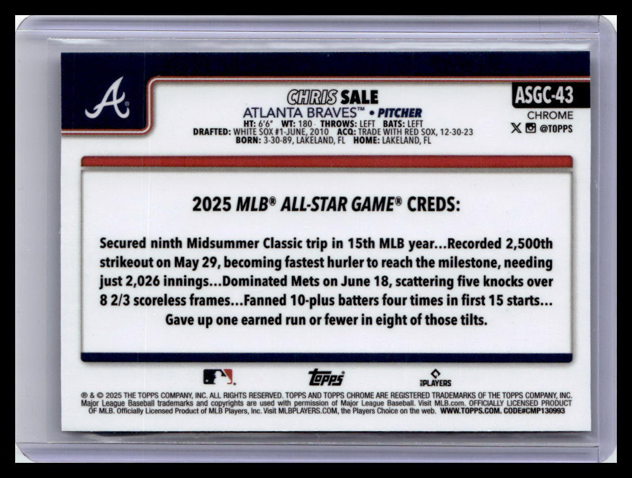 2025 Topps Chrome Update #ASGC-43 Chris Sale 2025 All-Star Game