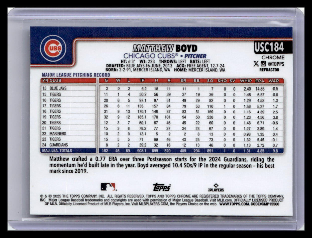 2025 Topps Chrome Update #USC184 Matthew Boyd