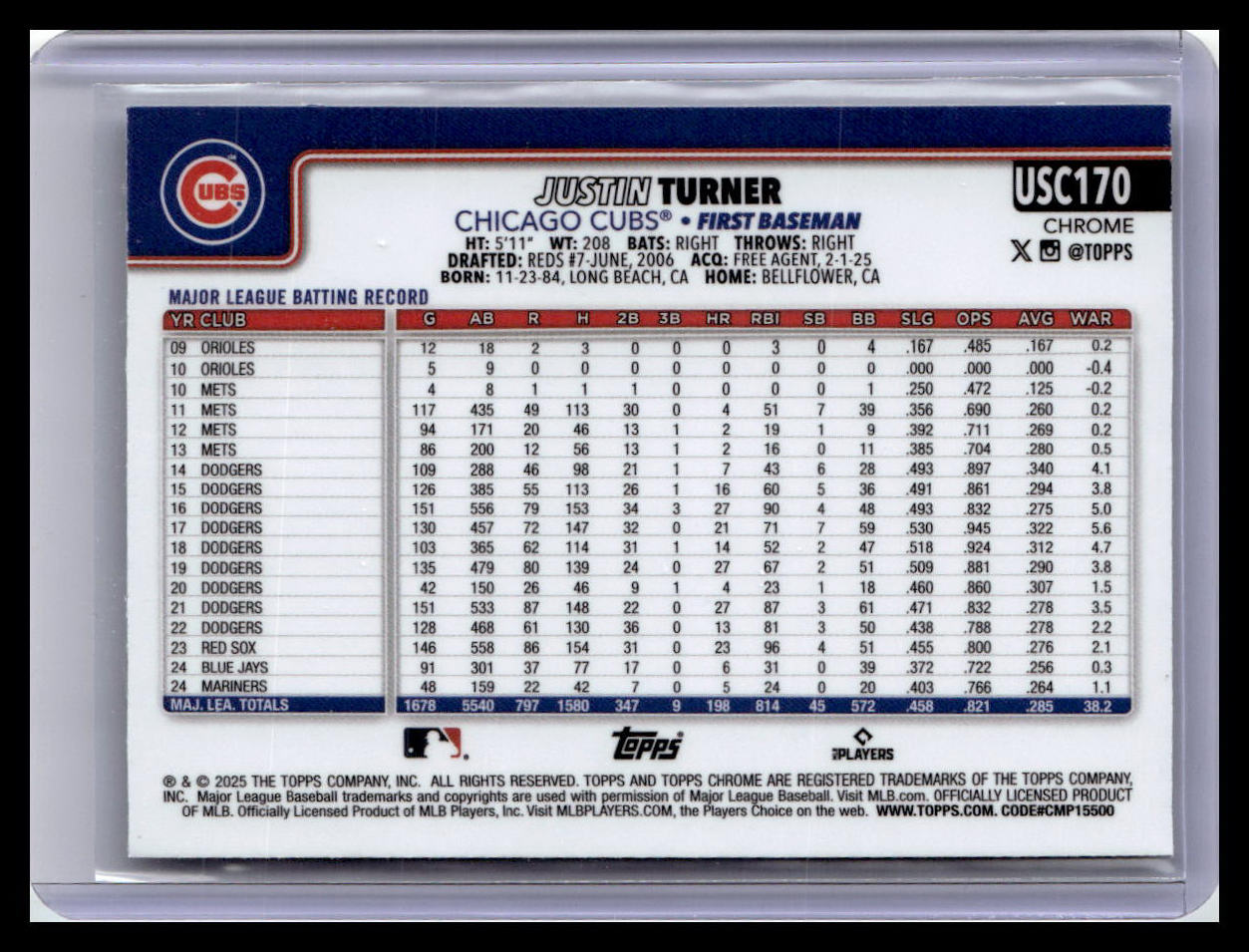 2025 Topps Chrome Update #USC170 Justin Turner