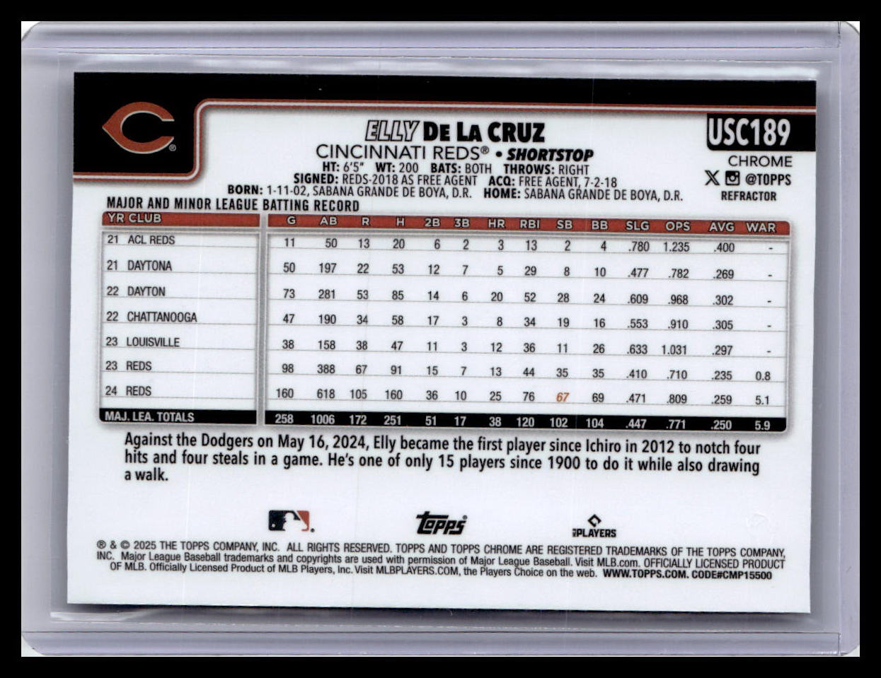 2025 Topps Chrome Update #USC189 Elly De La Cruz