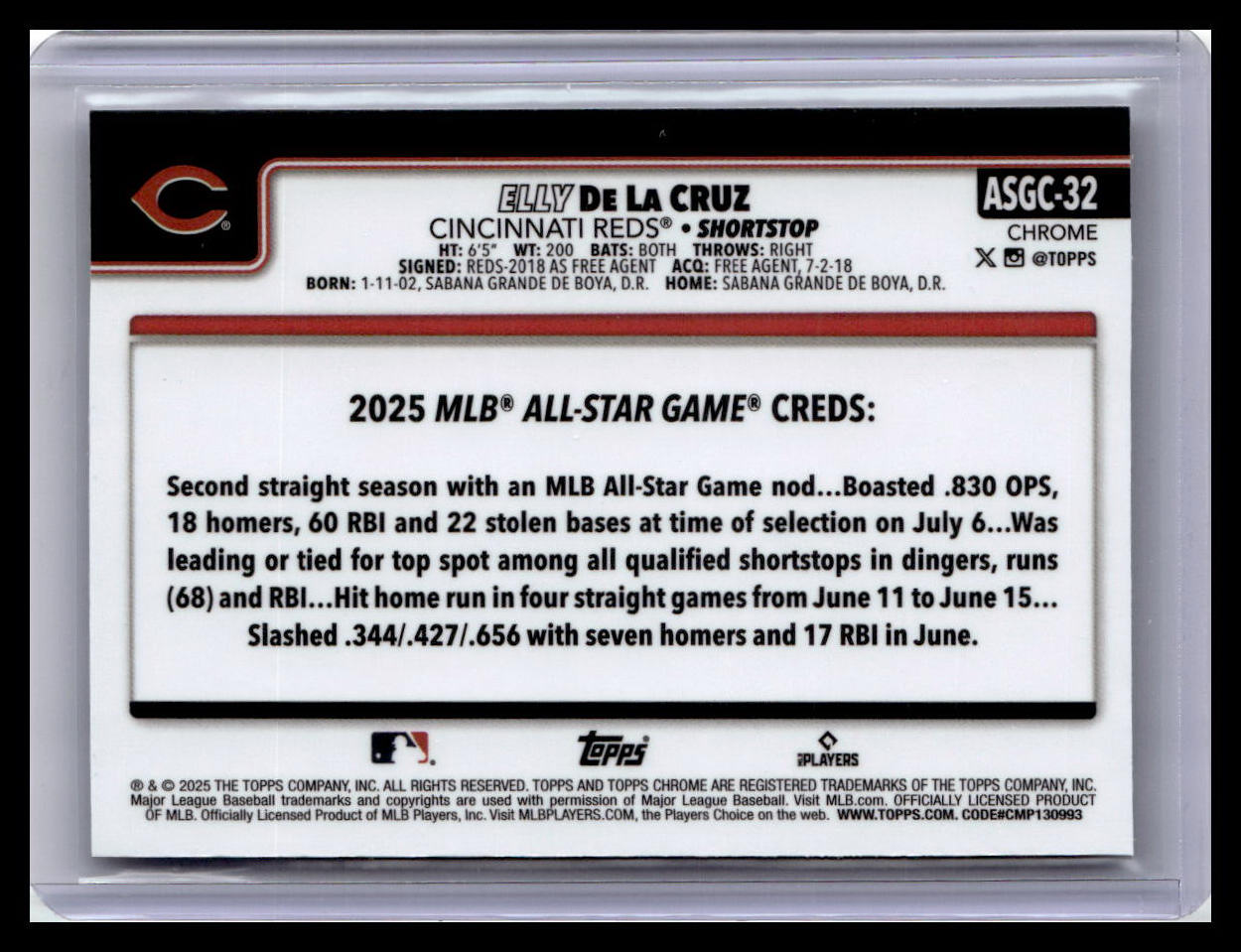 2025 Topps Update #ASG-21 Elly De La Cruz 2025 All-Star Game