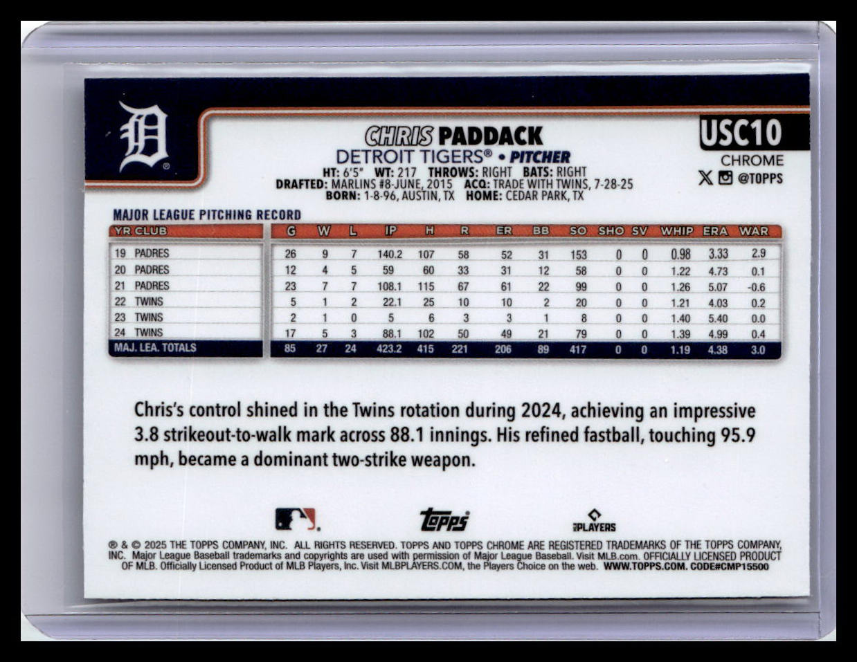 2025 Topps Chrome Update #USC10 Chris Paddack