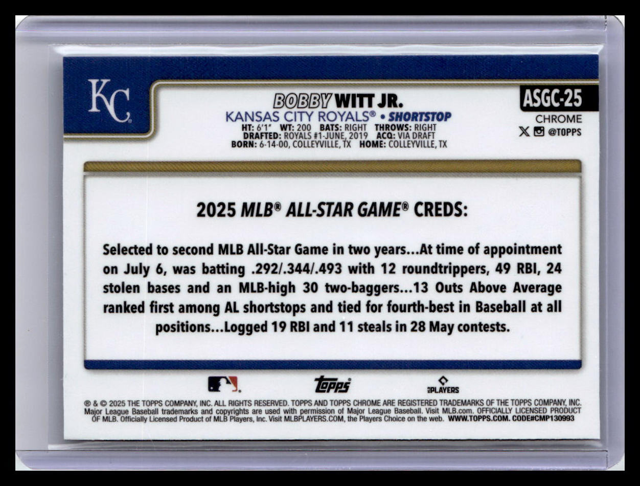 2025 Topps Chrome Update #ASGC-25 Bobby Witt Jr. 2025 All-Star Game