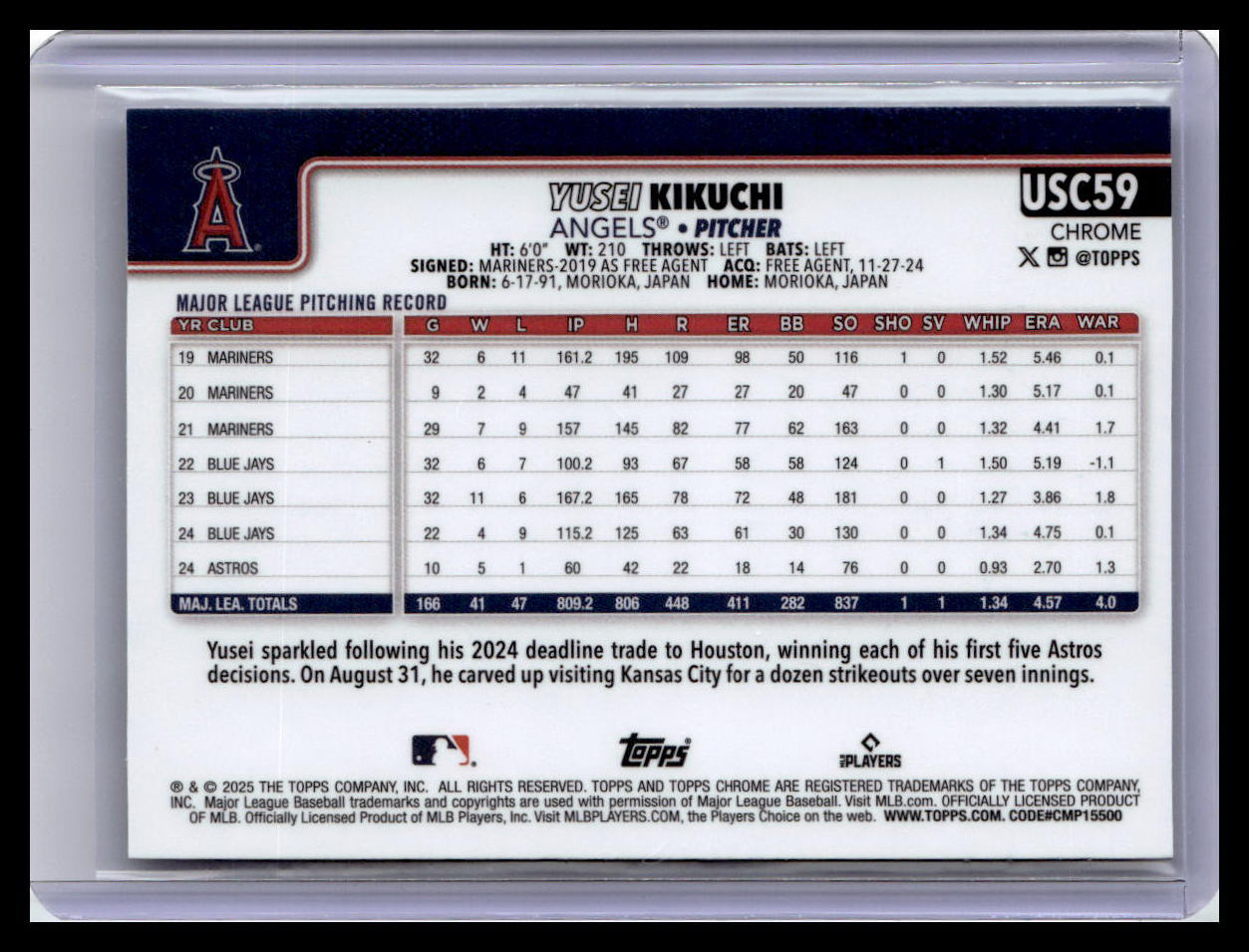 2025 Topps Chrome Update #USC59 Yusei Kikuchi