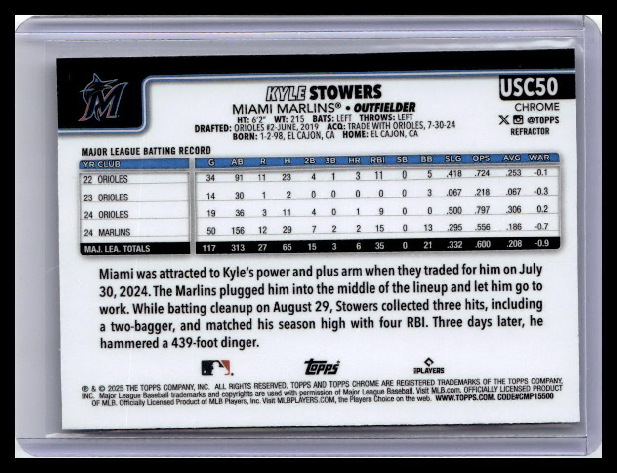 2025 Topps Chrome Update #USC50 Kyle Stowers