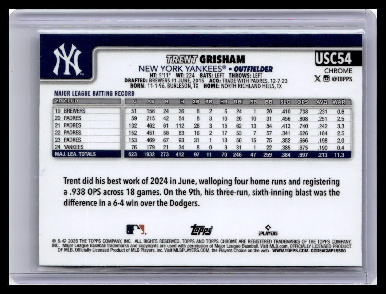 2025 Topps Chrome Update #USC54 Trent Grisham