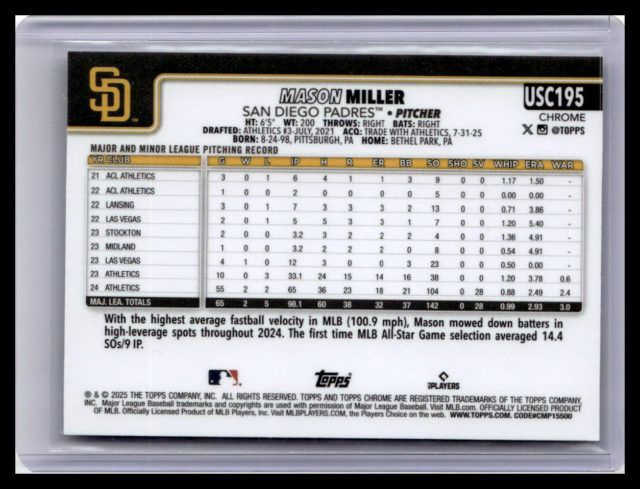 2025 Topps Chrome Update #USC195 Mason Miller