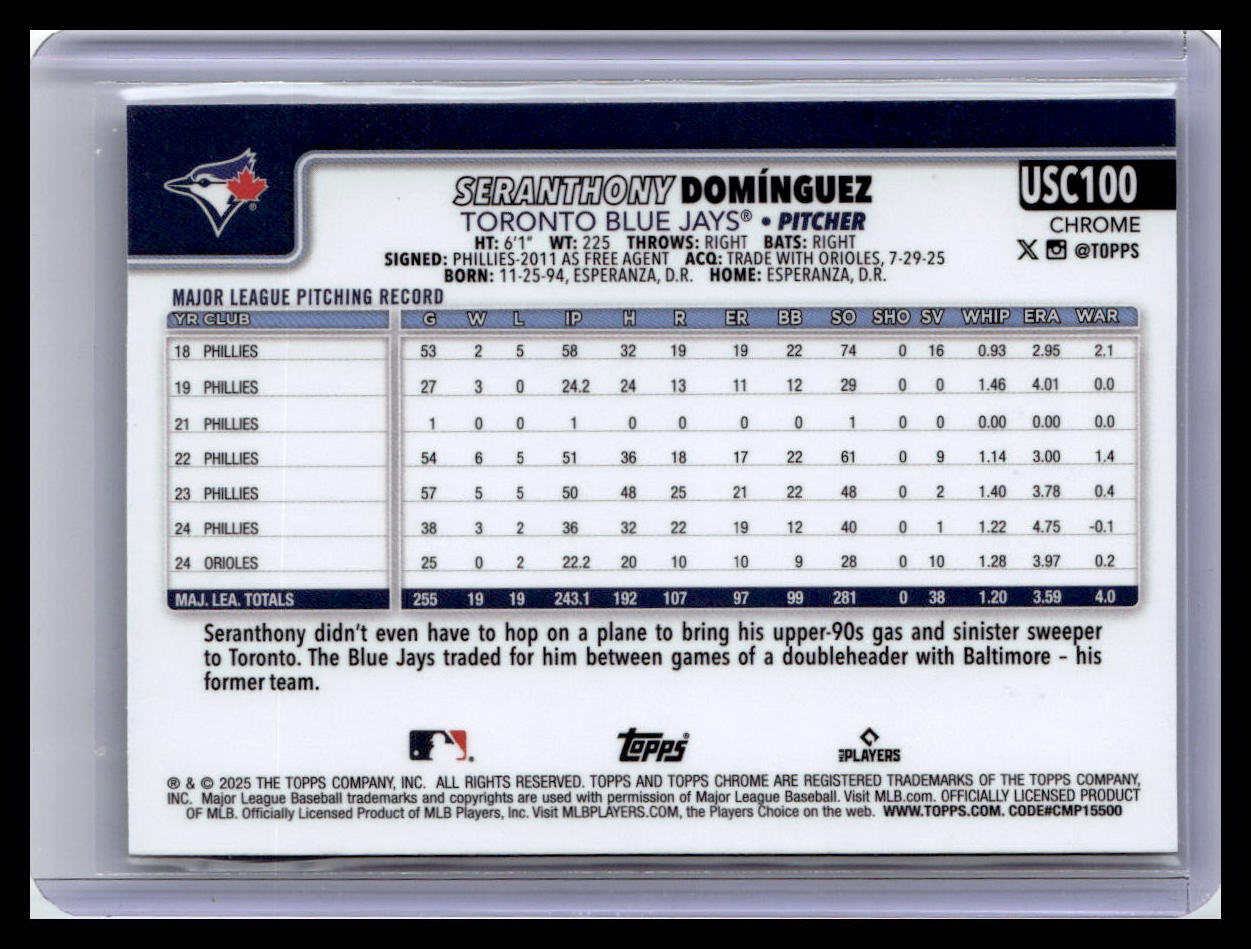 2025 Topps Chrome Update #USC100 Seranthony Domínguez