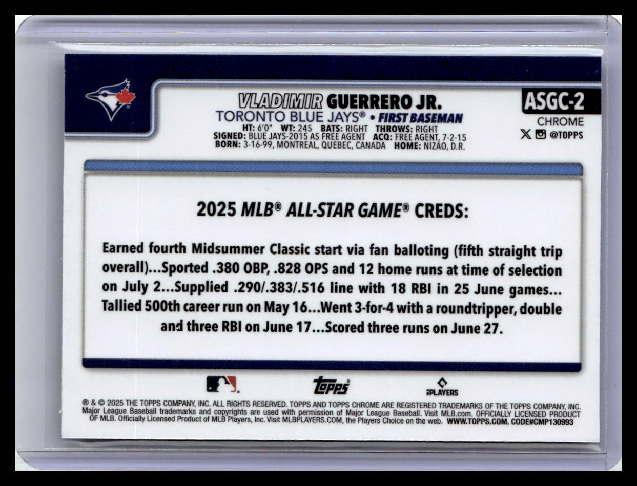 2025 Topps Chrome Update #ASGC-2 Vladimir Guerrero Jr. 2025 All-Star Game