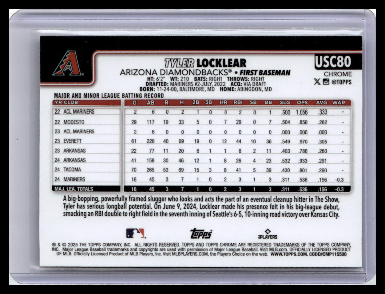 2025 Topps Chrome Update #USC80 Tyler Locklear