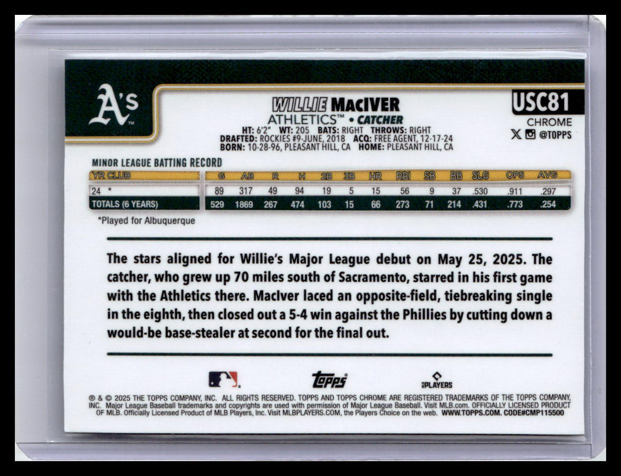 2025 Topps Chrome Update #USC81 Willie MacIver