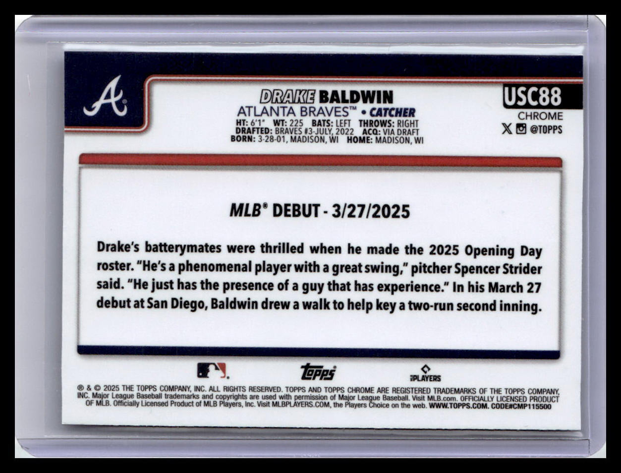 2025 Topps Chrome Update #USC88 Drake Baldwin